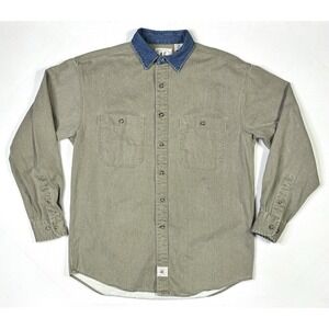 American Eagle Button Shirt Mens Medium Olive Chore Work Long Sleeve